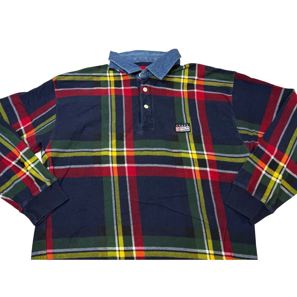 Chaps Ralph Lauren Long Sleeve Polo Plaid Blue Yellow Red Size Large